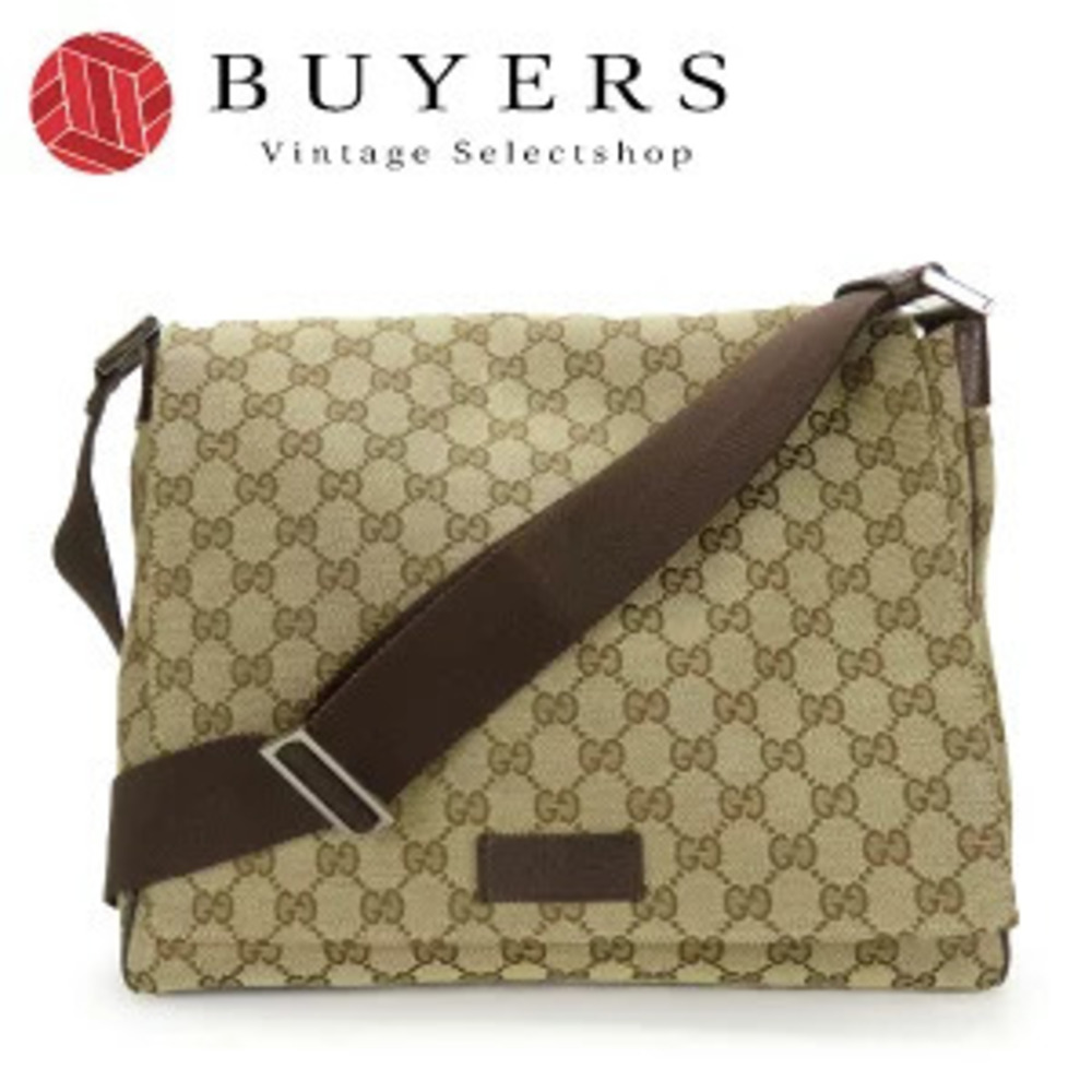 Gucci Shoulder Bag GG Canvas Leather Beige Brown Messenger Crossbody